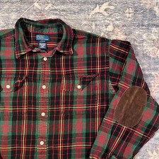 Polo Ralph Lauren Shirt Boys Large 14-16 Plaid Flannel Elbow Patch Preppy Button