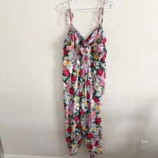 NWT Old Navy Floral Linen Blend Twist Cami Wide Leg Jumpsuit Resort Vacay Sz XL