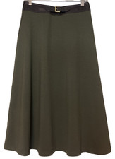 Lauren Ralph Lauren Olive Green A-Line Skirt w/ Faux Leather Belted Waist Size 4