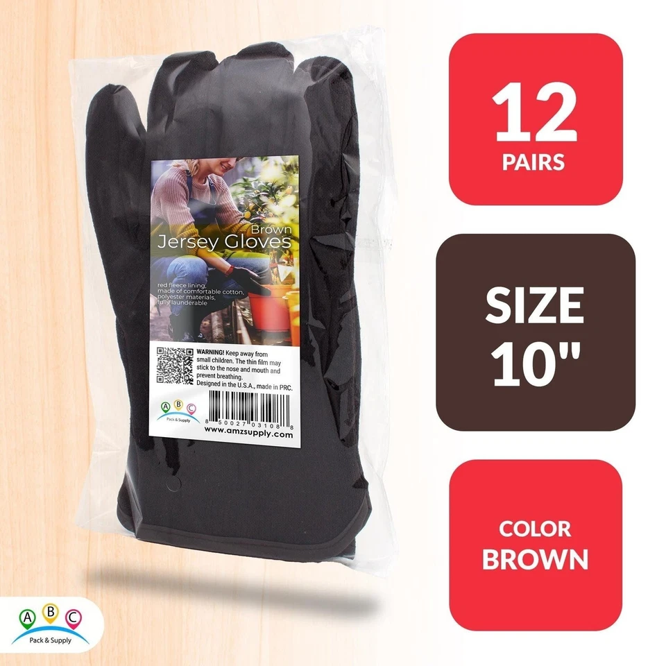 12 Pairs Red Fleece Lined Brown Jersey Red Fleece Gloves 14 oz Men'S Size - Изображение 2 из 4