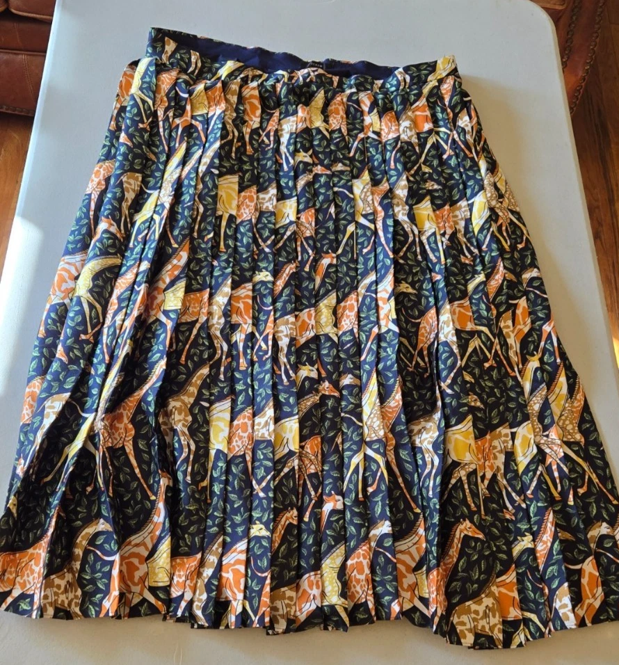Falda Flowy J.Crew Plisada Midi Estampado Animal Jirafa, Talla 16, Usada en Excelente Condición Foto 4 de 4