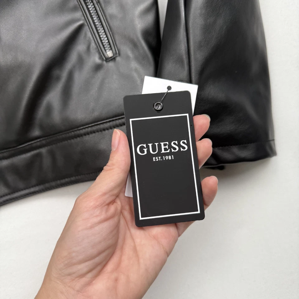 Nueva chaqueta de motociclista GUESS para hombre talla L negra imitación cuero con capucha Foto 2 de 4