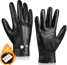 Guantes cuero invierno hombre tactiles forro cashmere para conducir motocicleta