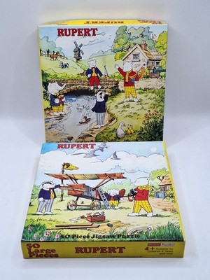 Rupert Bär - 2 x 50 große Teile Papppuzzle Hestair Puzzles komplett 1982