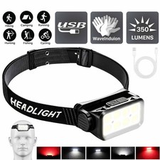 COB LED Headlamp USB Rechargeable Headlight Torch Work Light Bar Head Band Lamp