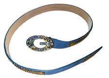 Guess leather belt prominent ornate "G" logo buckle Studded Snakeskin Design VTG