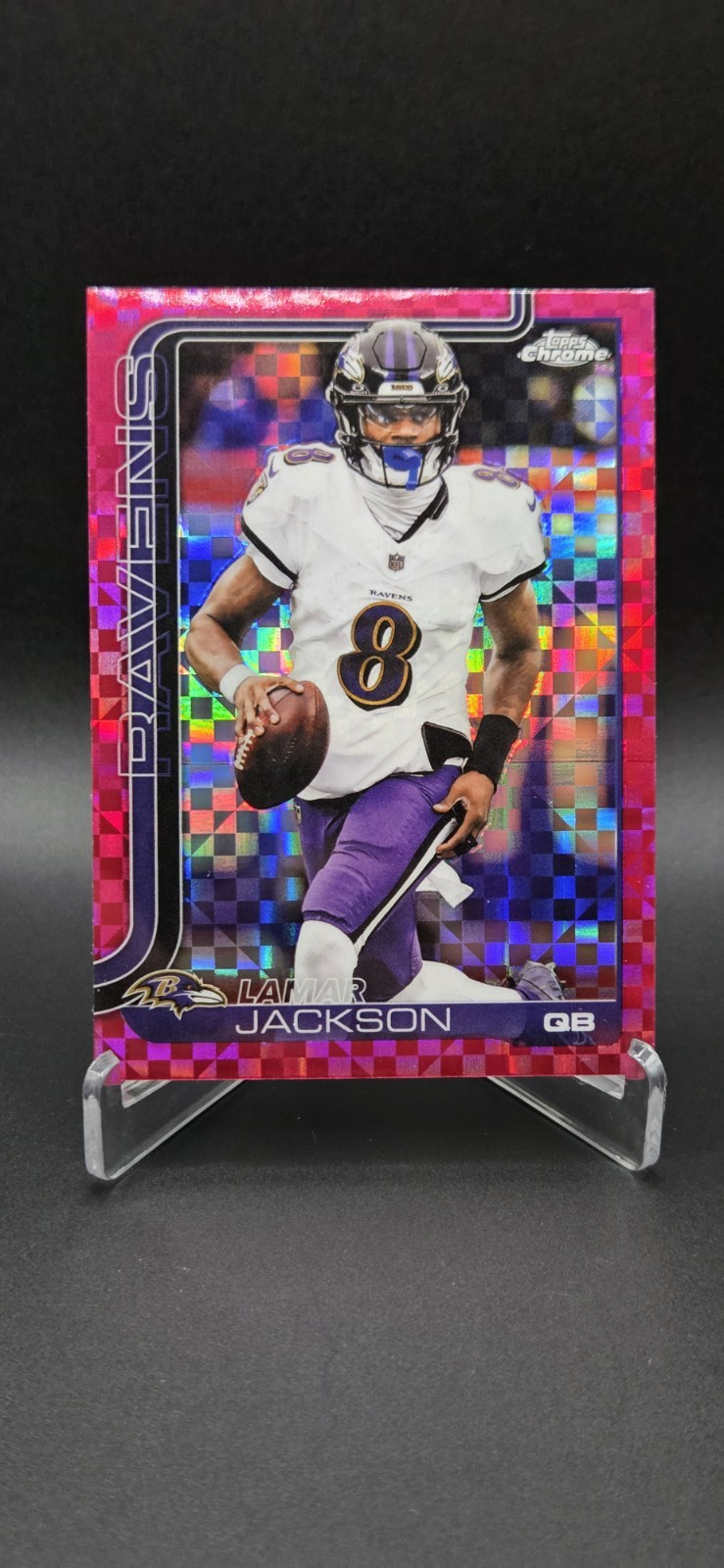 2025 Topps Chrome - Lamar Jackson #24 Hot Pink X-Fractor