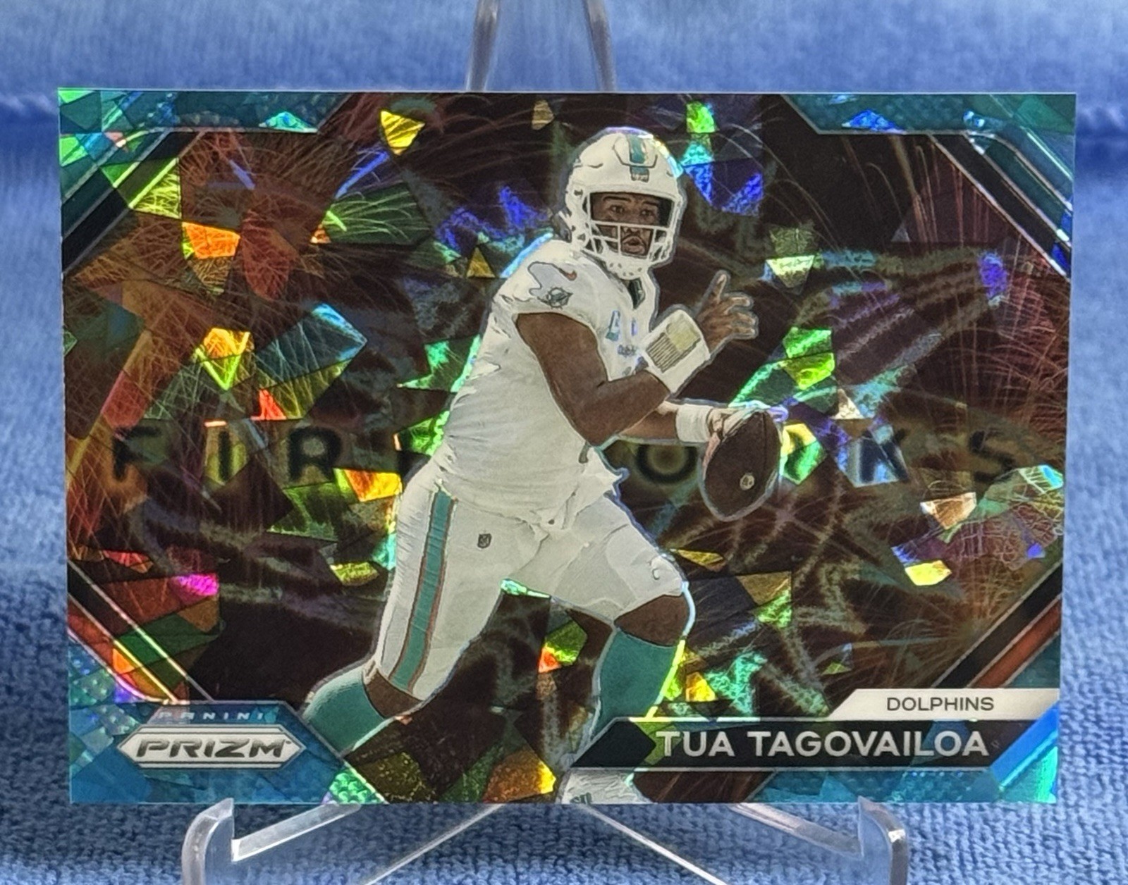 2023 Panini Prizm Tua Tagovailoa Fireworks Blue Ice /99  Dolphins