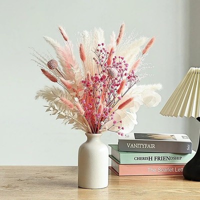 17 Inch Pink Dried Flower Bouquet Natural Pampas Grass Baby Breath Blush