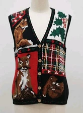 Vintage Hand Knit Sweater Vest The Eagle's Eye World Wildlife Collection Medium 