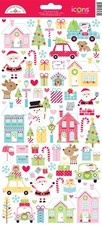 Doodlebug Icon Stickers Candy Cane Lane Christmas Santa Cottages Reindeer Trees