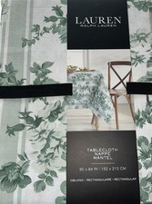RALPH LAUREN~ Green & White Striped & Green Floral Design Tablecloth ~ ?60 x 84?