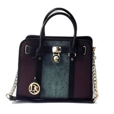 Dasein Satchel Handbag w/Shoulder Straps and Padlock (Brown/Green/Black)