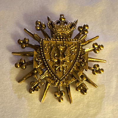 Vintage Erwin Pearl PEP Heraldic Brooch Gold Tone Double Eagle Shield Pin 30g