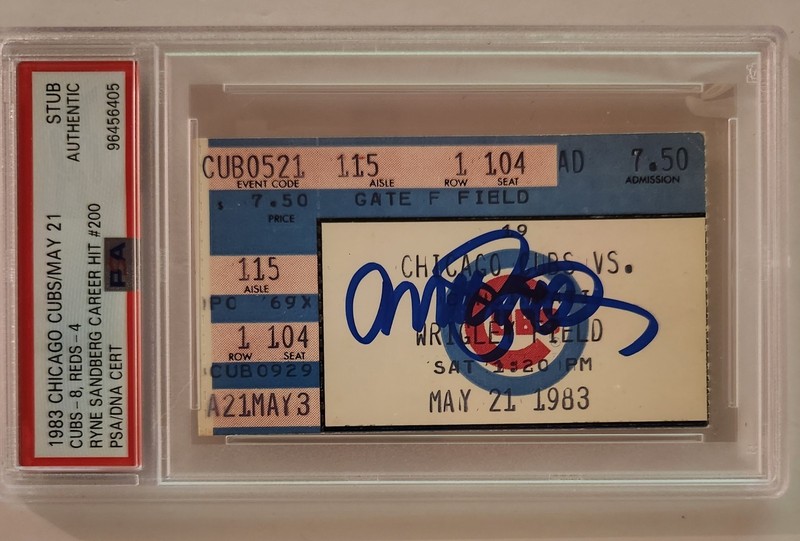 RYNE SANDBERG Autographed Signed CUBS 200th Career Hit Ticket Stub HOF PSA Slab