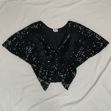 Vintage Women Silk Butterfly Sequin Flutter Sleeve Top Disco Fairy Glam One Size