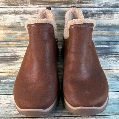 Skechers Easy Going Comfort Ankle Boot Womens 9.5 Brown Slip On Warm Cozy Comfy