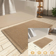 AMOAMI Upgraded Waffle Bath Mat, Super Absorbent Non Slip 17" x 24", Brown