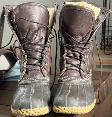 L.L. Bean Women s Duck Boots Brown Leather Lined Lace-Up Mid-Calf 8.5