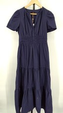 Quince Women 100% Organic Cotton Poplin Tiered Maxi Dress Navy XS