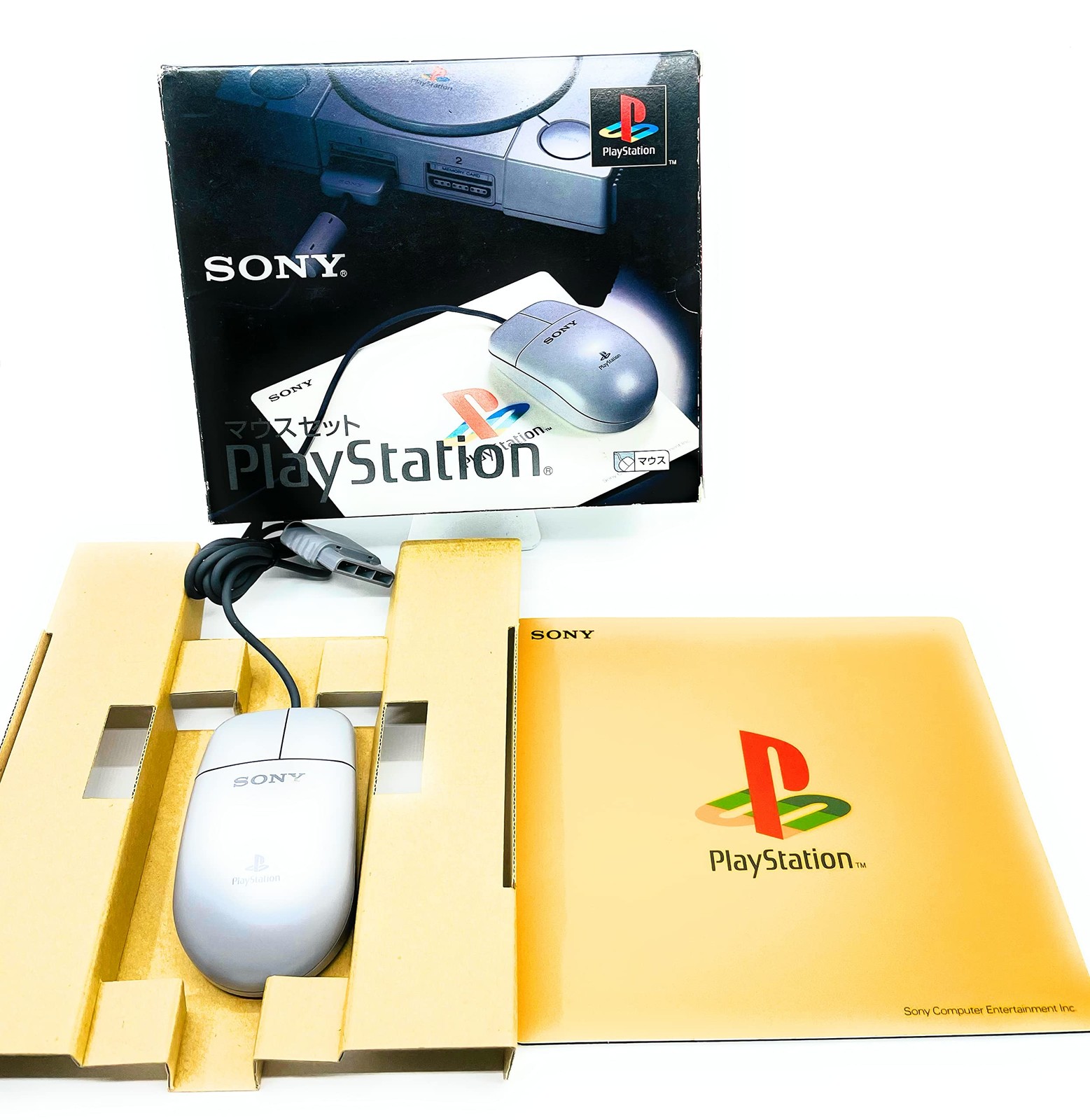 Manette de souris PlayStation 1 SCPH 1030 en boîte avec tapis de souris occas...