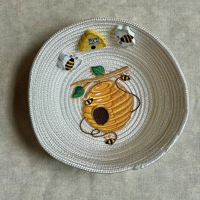 Beehive 3D Rope Coil Basket Honey Handmade Trinket Cottage Core Farmhouse Decor