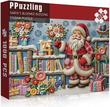 Christmas Puzzles for Adults 1000 Piece Santa Claus Bookshelf Holiday Library