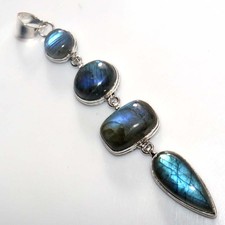 Large Fiery Labradorite Bezel 925 Silver Plated Pendant 4.1