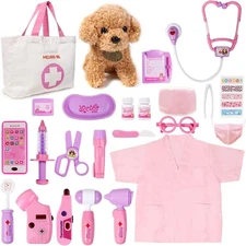 Meland Toy Doctor Kit for Girls - Pretend Play Doctor Set with Dog Toy