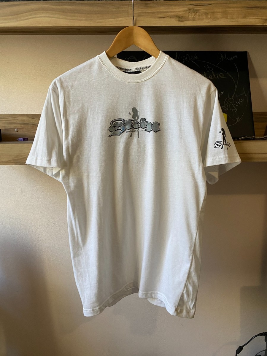 Vintage Skin Industries T-Shirt M White Y2K Streetwear Skate BMX