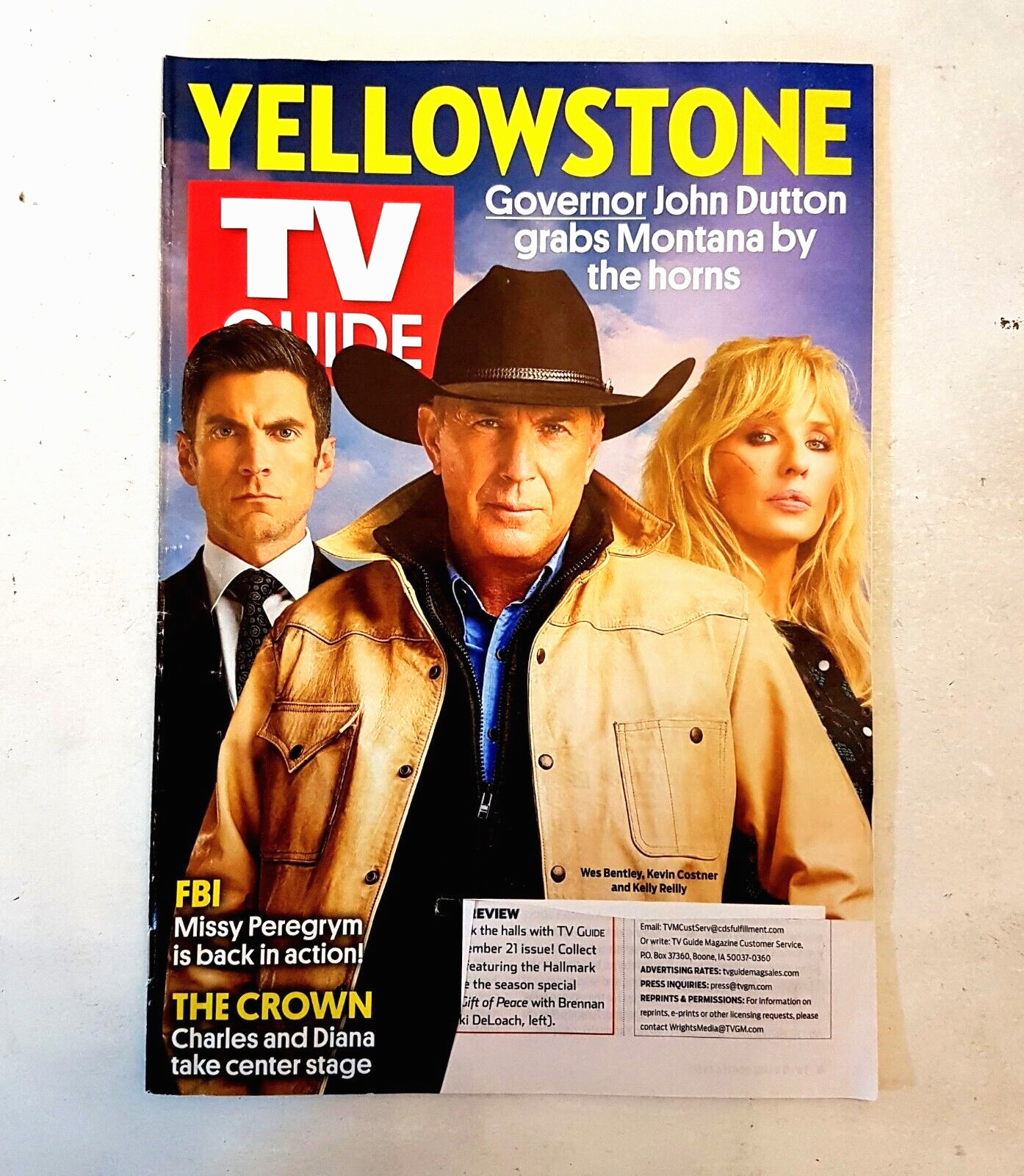 TV Guide Magazine Nov 2022 Yellowstone Kevin Costner Kelly Reilly Wes Bentley
