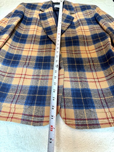 Vintage 90s Pendleton Virgin Wool Two Button Blue Yellow Plaid Blazer Size M - Picture 3 of 7