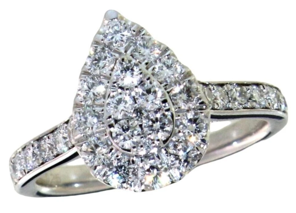 Anillo de diamantes cultivados en laboratorio con forma de pera de 1,10 quilates, acabado en oro blanco de 14 k, talla 7 Foto 3 de 4