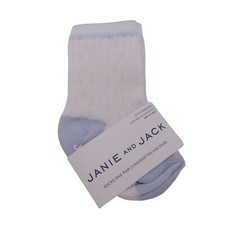 NWT Janie And Jack Baby Socks 0-3 Months White Blue Cable Knit Newborn One Pair