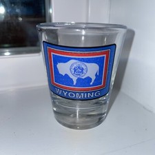 Wyoming State Flag Shot Glass, 1984 Vintage Made in USA, Souvenir Travel Buffalo