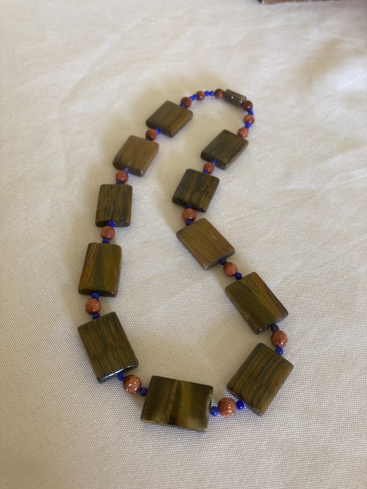Vintage Rectangular Tiger's Eye Bead Necklace - 1… - image 5