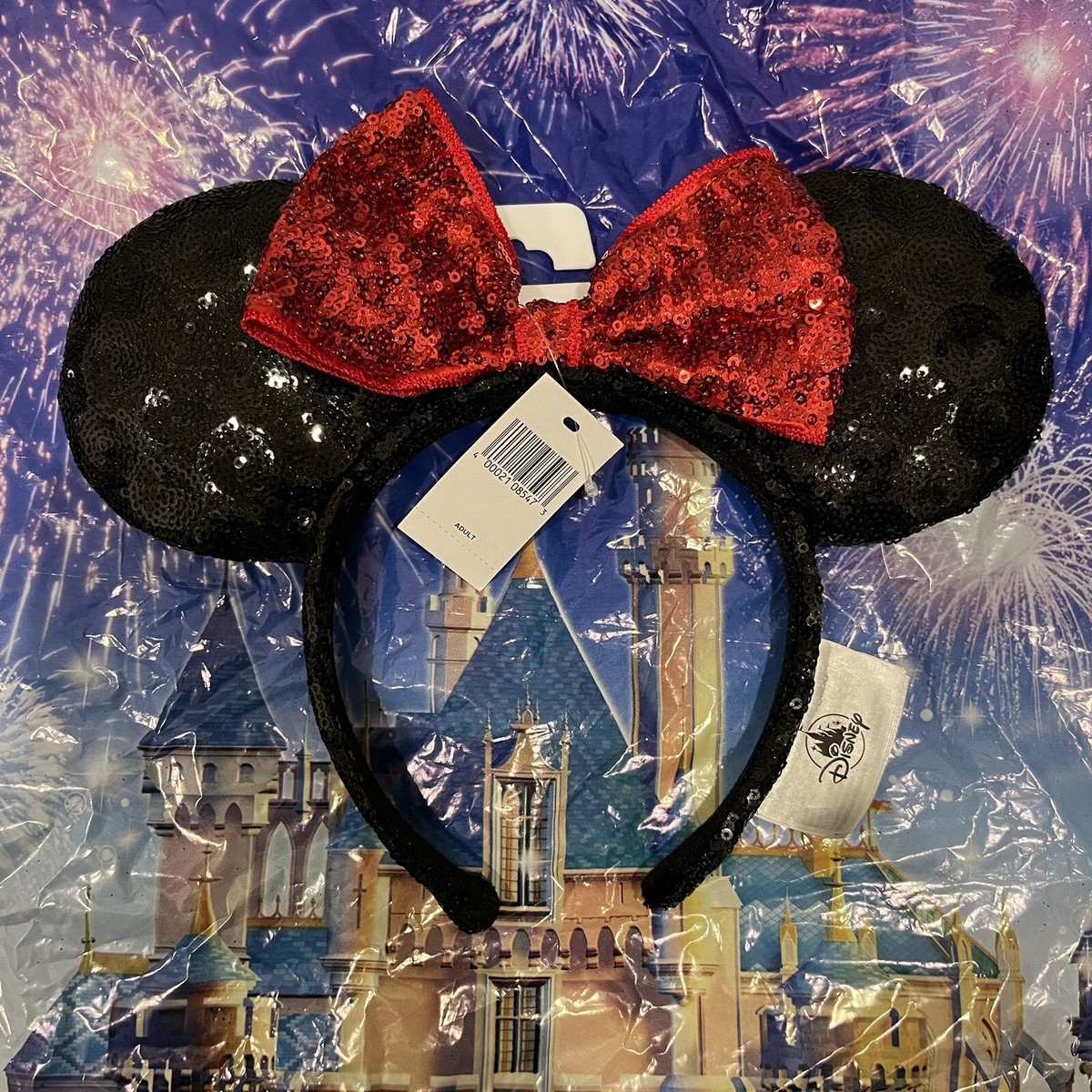 Disney Parks Adult Minnie Mouse Ears Red and Black Sequins 