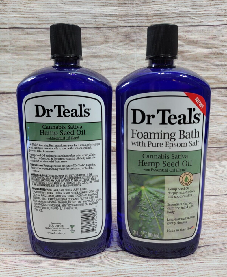 (2) Bottles Dr Teal's 34 Oz Hemp Seed Oil Foaming Bath With Pure Epsom ...
