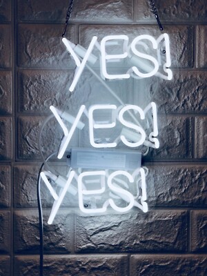 Yes! Yes! Yes!  White Acrylic 14''x10'' Neon Sign Lamp Light Shop Glass Beer EY