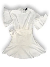 PFEIFFER Fit & Flare Bell Sleeve Mini Dress White Boucle Stretch Cotton XS / S*