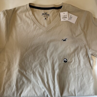 Hollister Men's Basic V-Neck T-Shirt w/Logo Light Brown Extra Small