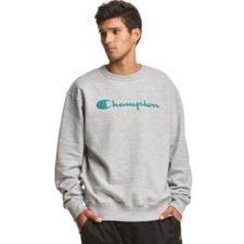 Champion Men's Fleece Sweatshirt Powerblend Long Sleeve Crew Neck Script Logo