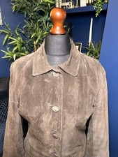 Vintage 90s Milan Leathers Brown Nubuck Leather Trench Coat Womens Uk 10