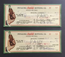 2 Coca Cola Checks - Sequential Order (737,738) - 1934 Petaluma Bottling