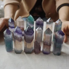 2.2LB 12Pcs Natural Rainbow Fluorite Quartz Crystal Point Tower Polished Healing