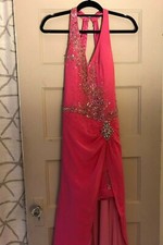 Tony Bowls Pink Sequin High-Low Halter Prom Formal Gown/ Prom Dress - Size 4