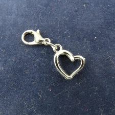 OPEN HEART Charm Zipper Pull Keychain Add On Clip Dangle Silver Tone Valentines