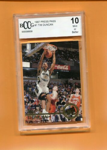 TIM DUNCAN SAN ANTONIO SPURS 1997 PRESS PASS BASKETBALL CARD #1 BCCG 10 - Picture 1 of 2