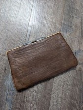 Vintage 50s Brown Leather Clutch Handbag Purse