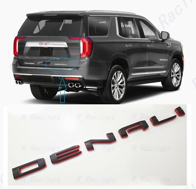 1pc Gloss Black Red Rear DENALI Emblems Letters Fit 2021+ GMC Yukon Yukon XL